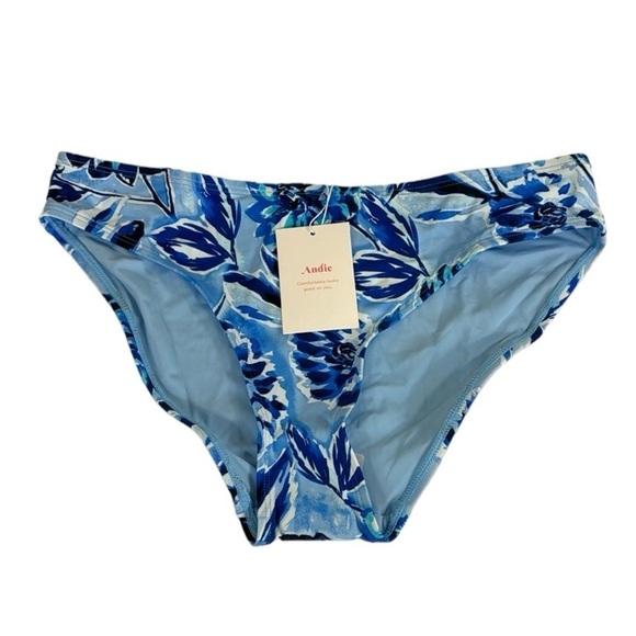 Andie The Bikini Bottom Women's M Blue Floral NWT - Picture 1 of 9